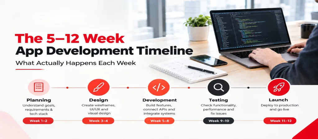 The 5–12 Week App Development Timeline: What Actually Happens Each Week The 5–12 Week App Development Timeline: What Actually Happens Each Week